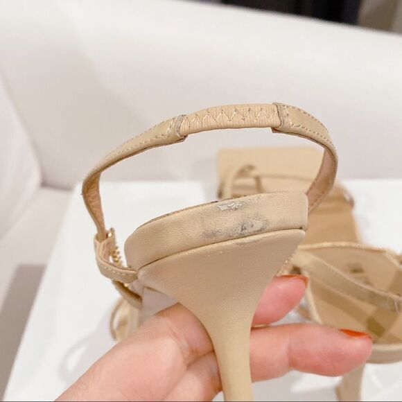 Revolve Alias Mae Leather Strappy Chain Levi Sandal Heels Beige Size 38 US8 - Picture 12 of 12